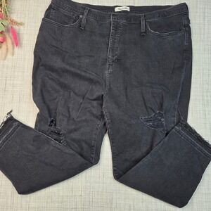 Madewell The Mom Jean High Rise Distressed Tapered Leg Black Denim Jeans W36